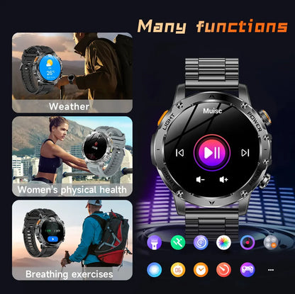 2026 New Men's GPS Outdoor Sports Smart Watch AMOLED Screen NFC Flashlight Heart Rate Monitor Waterproof Bluetooth Call 1000mAh