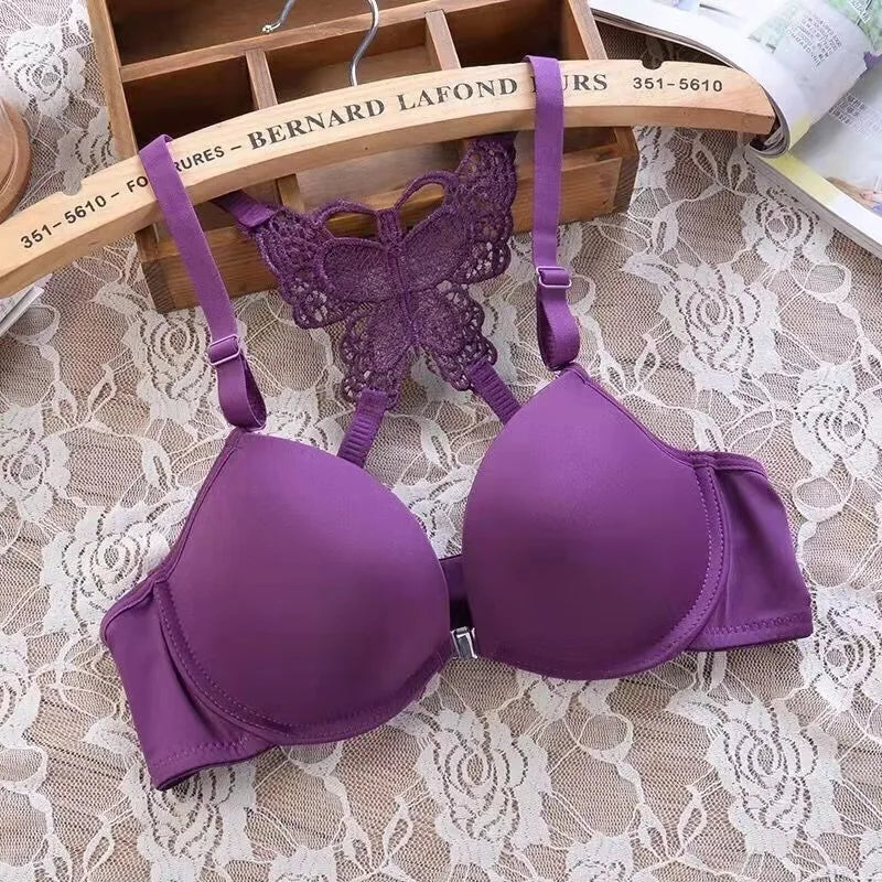 Dam 2-delat Set – Sexig Push-up BH med Knappar & Fjärilsdetalj, 4 Färger