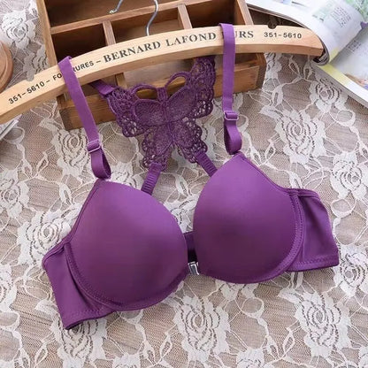 Dam 2-delat Set – Sexig Push-up BH med Knappar & Fjärilsdetalj, 4 Färger