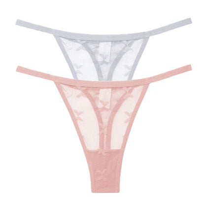 2PCS/Set Mesh G-String Women's Panties Transparent Underwear Women Seamless Thong Female Underpants Intimates Lingerie S-XL