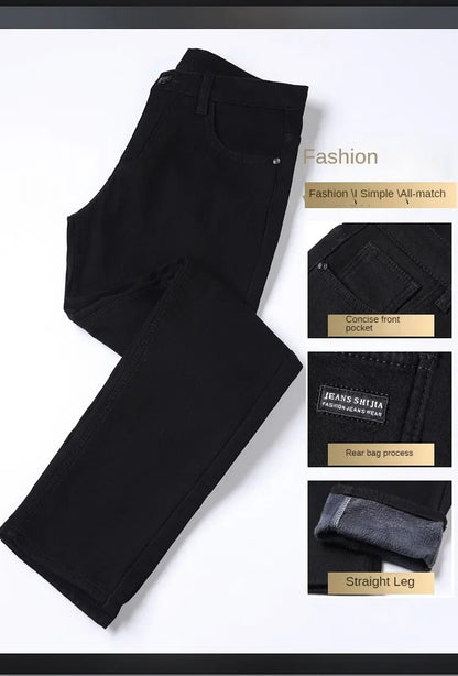 2026 Brand Brushed Jeans Winter Jeans Men Slim Fit Stretch Thick Velvet Pants Warm Jeans Casual Fleece Trousers Male