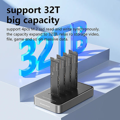 Blueendless 4 Bay M.2 NVMe/SATA SSD Docking Station Type C USB3.1 10Gbps M2 NVMe PCIe SATA NGFF Dual Protocol Aluminum SSD Case