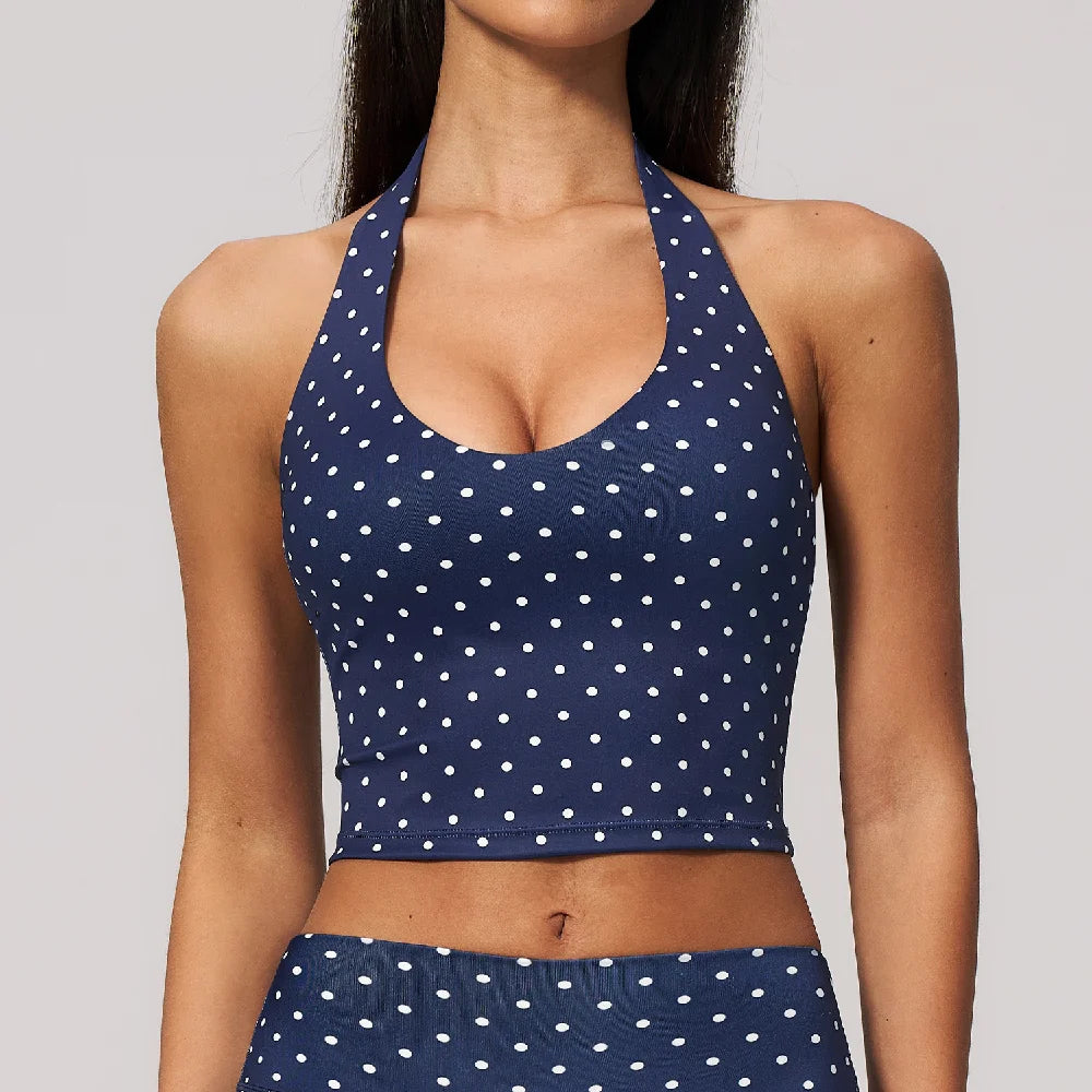 Yoga Bra Women Sports Underwear Fitness Crop Top Polka Dot Yoga Vest Deep V Backless Sports Vest Female Workout Shockproof Tops