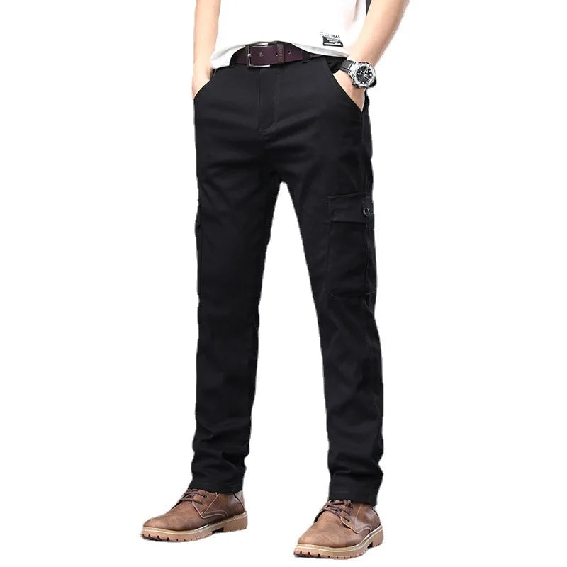 Male New Men Cotton Autumn Winter Patchwork Cargo Pants Multi Pocket Straight Tactical Work Outdoor Daily Wear Trousers 4 Colors