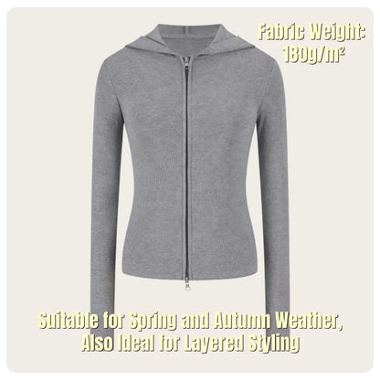 Korean Style Spring and Autumn Women's Light Gray Vertical Stripe Slim-Fit Thin Short Jacket with Two-Way Zipper Hoodie