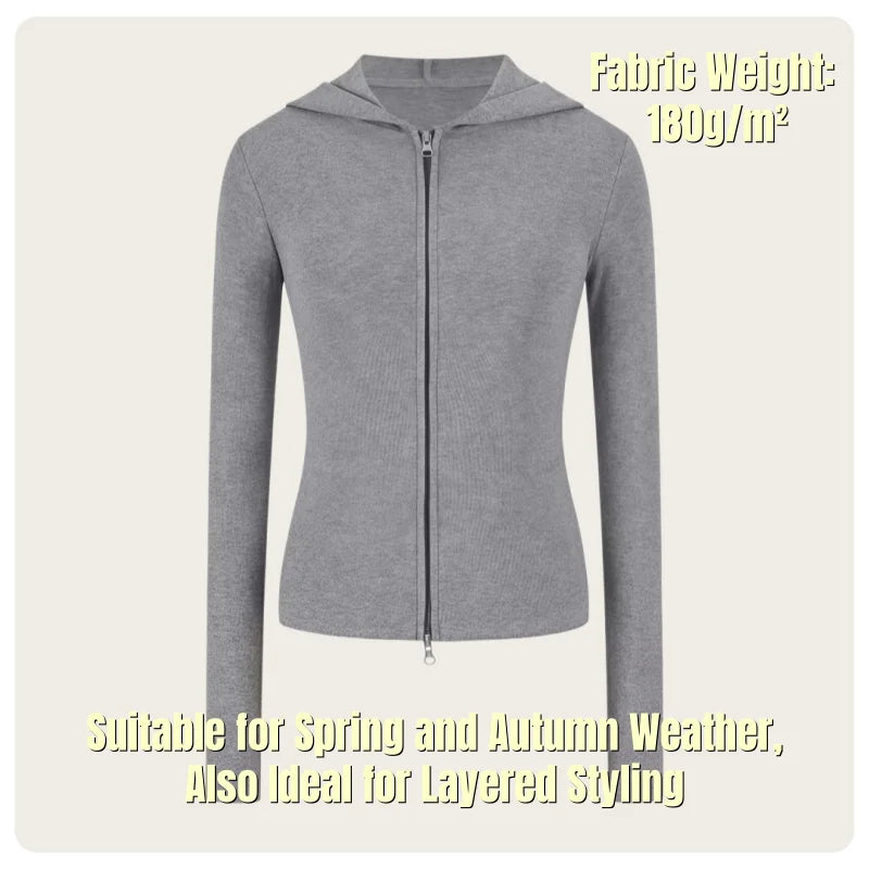 Korean Style Spring and Autumn Women's Light Gray Vertical Stripe Slim-Fit Thin Short Jacket with Two-Way Zipper Hoodie