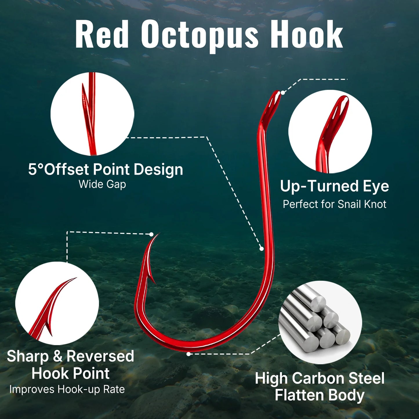 9KM Red Octopus Hook Fishing Extra Strong Versatile Fishing Hook Live Bait Hook for Saltwater