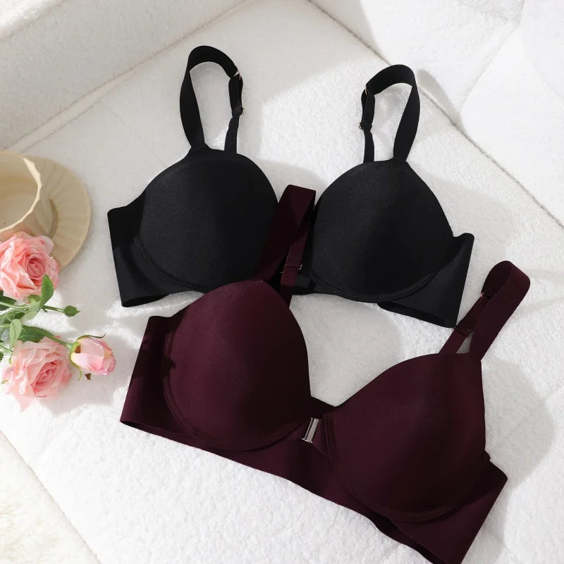 Seamless Push Up Bra Women Deep V Cup Underwear Front Closure Comfort Lingerie Adjustable Strap Plus Size Solid Color