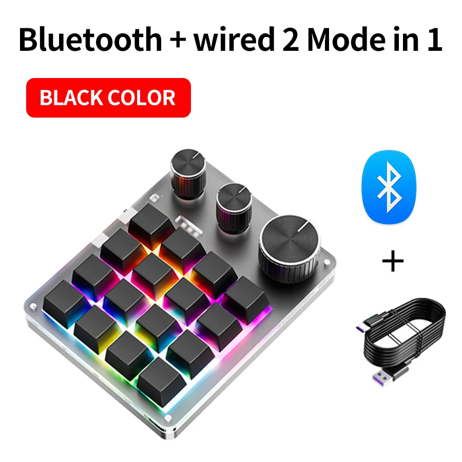 Bluetooth Macropad Macro Mechanical Keyboard 16 Keys 3 Knob RGB Mini Gaming Custom Programming Hotswap Keypads For Photoshop