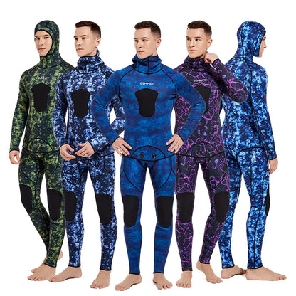 HOT 3mm Camouflage Wetsuit Long Sleeve Fission Neoprene Submersible Diving for Men Keep Warm Tops and Pants 2-pieces Sun Protect