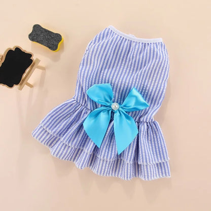 Summer Pet Cat Puppy Princess Dress Pet Clothes Striped Plaid Dresses with Bow Cats Kitten Rabbit Sphynx Clothing Pet Supplies
