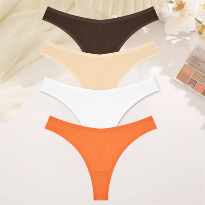 4PCS Women Cotton Thongs Female Sexy Low Waist Panties G-String Underwear Thongs Striped Panties Female Underwear T-Back Intimat