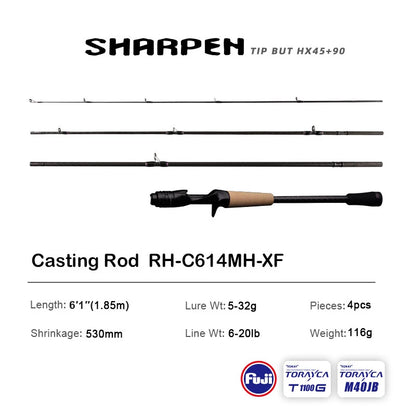 PURELURE SHARPEN Travel Soft Lure Long Spinning and Casting XF/MF Action Rods FUJI Components Bass Pike Rod Fishing Rod Reel