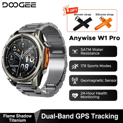 DOOGEE Anywise W1 Pro Smartklocka – 1,43" AMOLED, Offline-kartor, Dual-band GPS, 5ATM+IP68, 18 Dagars Batteri