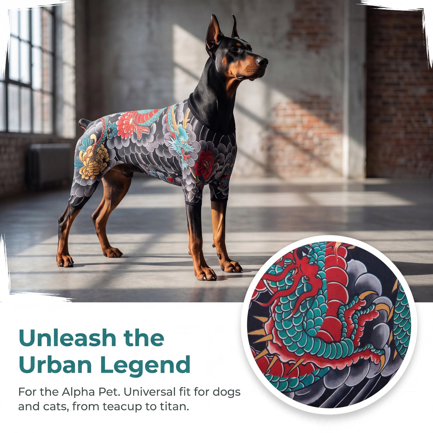 Streetwear Pet Tattoo Suit 4-Way Stretch Full Body Clothes S-10XL Comfortable Dog Cat Costume for Small to Large Pets