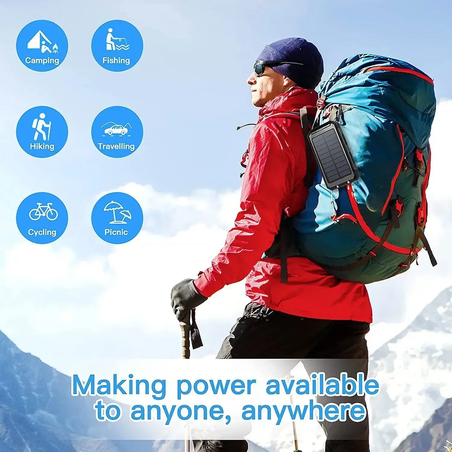 2026 New 200000mAh High Capacity Solar Power Bank Fast Charging USB-A/USB-C for IOS Android Portable Charger