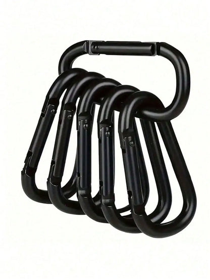 6Pcs-10PCS Black Aluminum Carabiner Clips D-Ring Spring Gate Keychain Hooks for Outdoor Camping Hiking