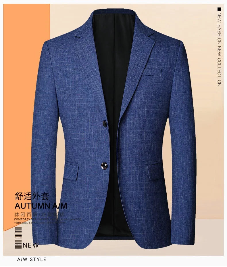 Herr Slim Fit Blazer – Rutig Strükfri Kavaj för Business Casual, Vår & Höst, 3 Färger