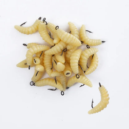 Rubber Maggots Fishing Bait Set with Hooks - Versatile Grub Lures for Bass,Trout,Crappie,Bluegill,Ideal for Freshwater Fishing