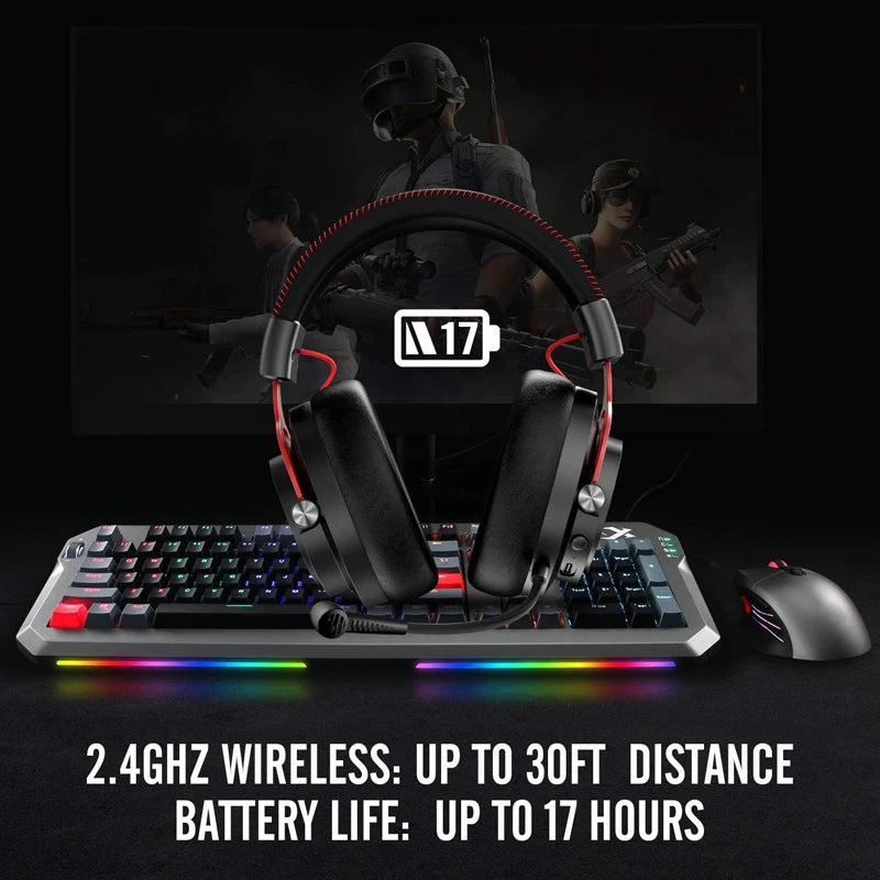 NUBWO G03 Trådlöst Gaming Headset – 3 Anslutningslägen 2.4GHz Bluetooth 3,5mm 50mm 100h ≤20ms CE/FCC PS5 PS4 PC Xbox Röd Grön