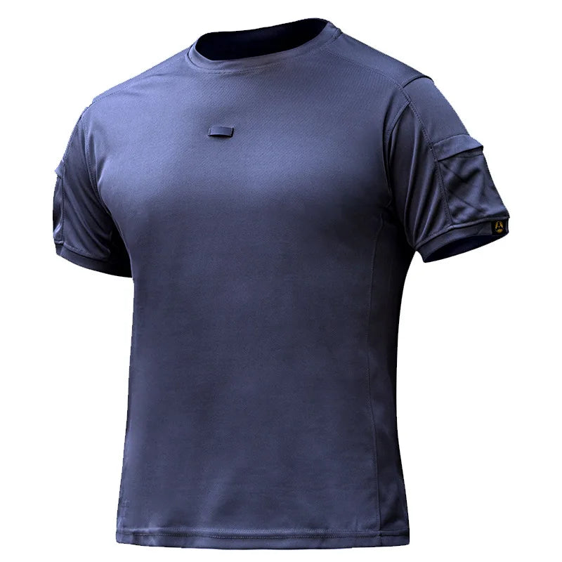 Men's 2026 Crew Neck Tactical T-Shirt With Pocket Summer Outdoor Training Tee Quick Dry Breathable Wear Resistant Sports Top