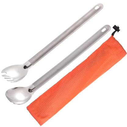 Tiartisan Titaniumsked & Spork – Ultralättviktig 15g, Långt Handtag, Frostad/Polerad, Camping
