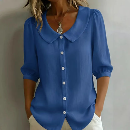 Lös Bomull-Linne Skjorta Dam – Kortärmad, Knappar, Casual Blus, 7 Färger, S–XXXL