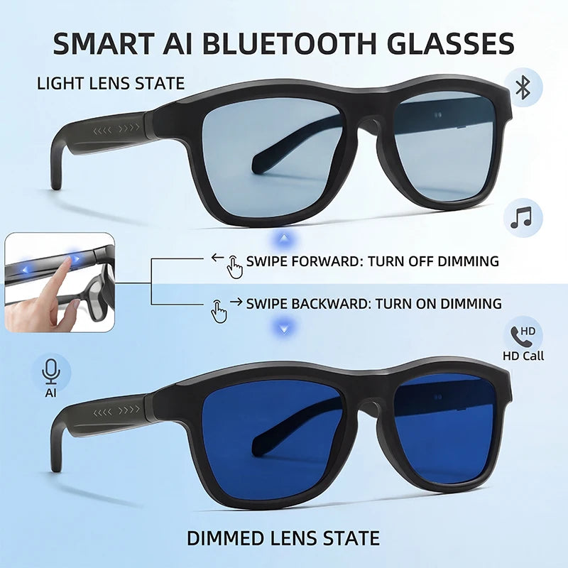 Touch Automatic Color Changing Dimming Bluetooth 5.4 Voice Assistant AI Smart Translation Music Glasses Men UV400 Protection