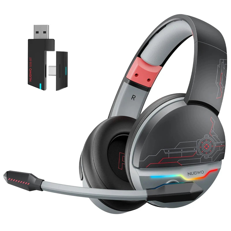 NUBWO G08 Trådlöst Gaming Headset – 2.4GHz & Bluetooth 5.3 50mm RGB 34h Batteritid CE/FCC PS5 PS4 PC Camo Röd