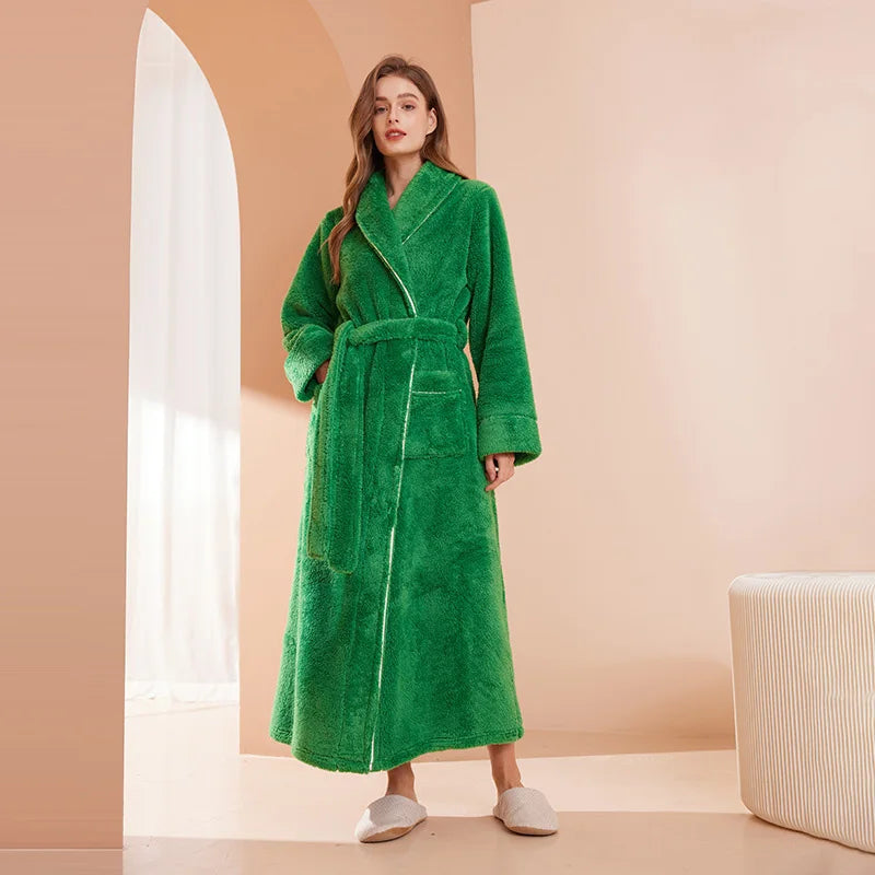 Female Autumn and Winter Warm Long Flannel Thick Couple Bath Bathrobes Men Women Pajamas Shower Robe Bath Towels For Adults