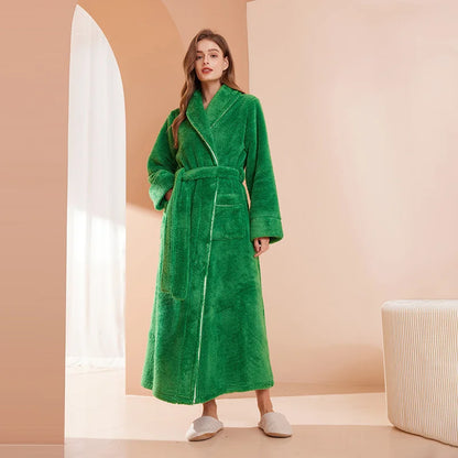 Female Autumn and Winter Warm Long Flannel Thick Couple Bath Bathrobes Men Women Pajamas Shower Robe Bath Towels For Adults