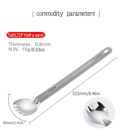 Tiartisan Titaniumsked & Spork – Ultralättviktig 15g, Långt Handtag, Frostad/Polerad, Camping