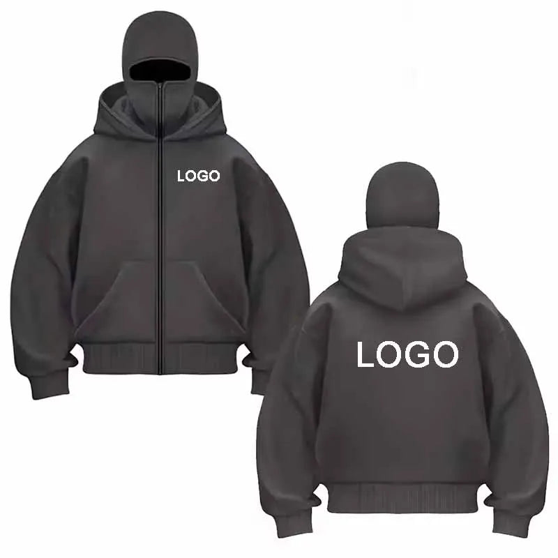 Hoodie Dubbelhuva & Ninja-mask Eget Tryck – Dragkedja | Reklamkläder & Profilprodukter