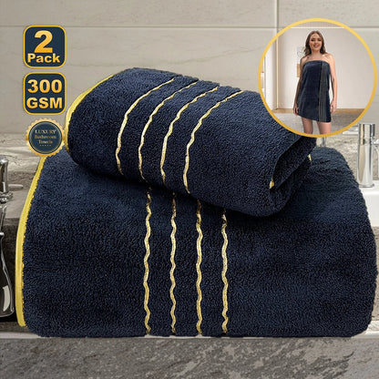 2/3/6/8 Pcs Bath Towel Set White & Gray with Gold Accents, Soft Absorbent Premium Towels for Home, Hotel & Bathroom