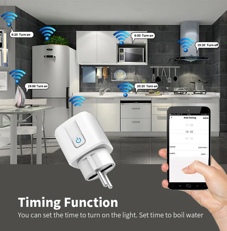 WiFi Smart Plug 16A/20A EU Smart Socket With Power Monitoring Timing Function Works with Tuya Smart Life App Voice Control