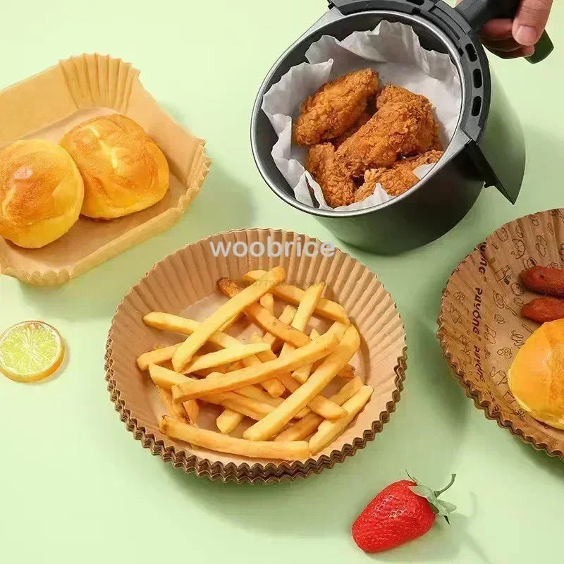 Engångspapper för Airfryer 20cm – Oblekt Bakplåtspapper med Silikonbeläggning, Rund och Fyrkant