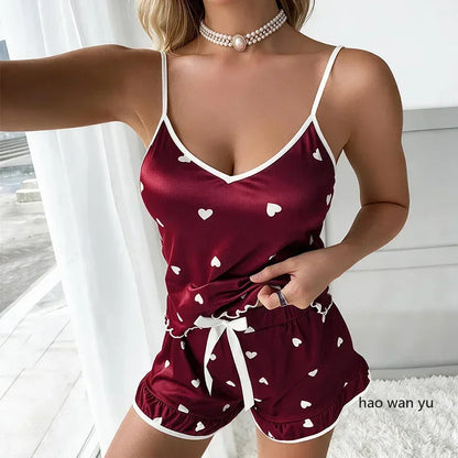 Dam Pyjamas Set Sommar – Linne & Shorts Stora Storlekar, Söt Print, 4 Färger