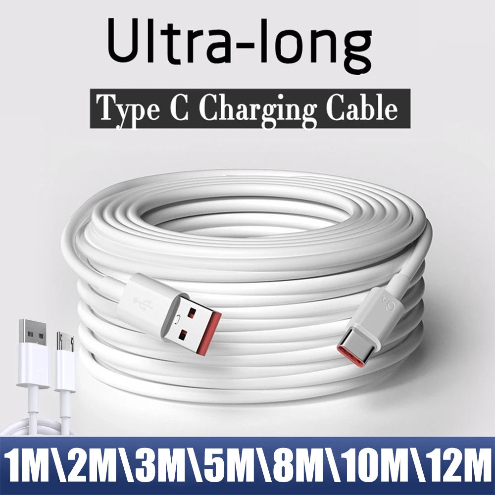 Extra Lång Laddningskabel – USB-C och Micro USB, 1m till 12m för Mobil och Kamera