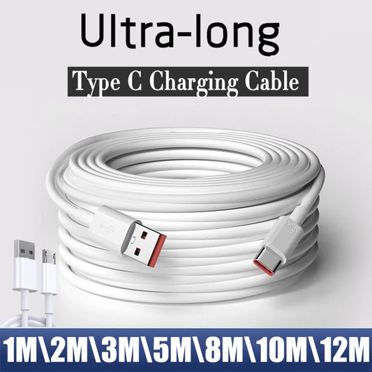 Extra Lång Laddningskabel – USB-C och Micro USB, 1m till 12m för Mobil och Kamera