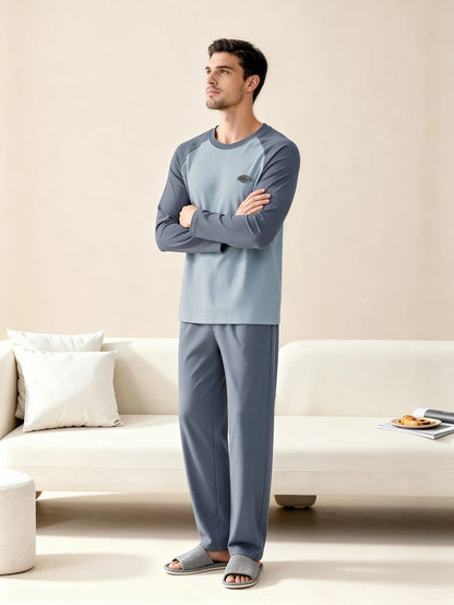 Herr Pyjamas 100% Bomull Långärmad – Fyra Säsonger Plus Size Tonår Hemmaset, L–3XL