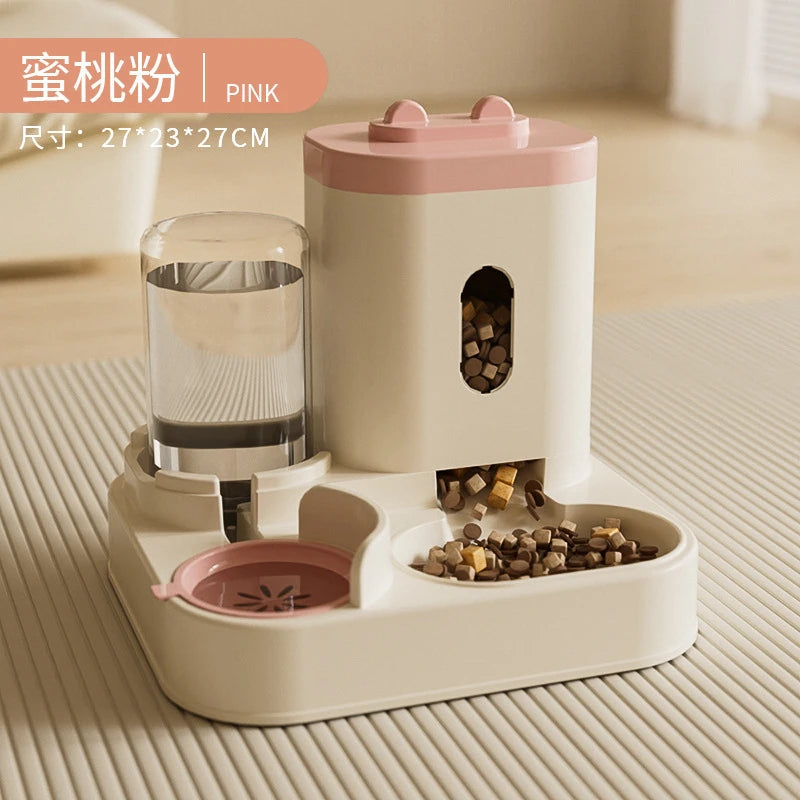 2-in-1 Large Capacity Cat Automatic Feeder, Water Dry Wet Separation Design No Battery Required - For Cats Small Dogs