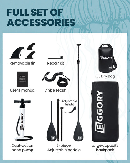EGGORY Uppblåsbar SUP-bräda – Ca 335 cm, 7 Designs, Komplett Set, Skickas från Tyskland