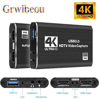 4K USB 3.0 Capture Card – HDMI-inspelningskort för PC, PS4/5, Xbox & OBS Streaming, 1080p/60Hz