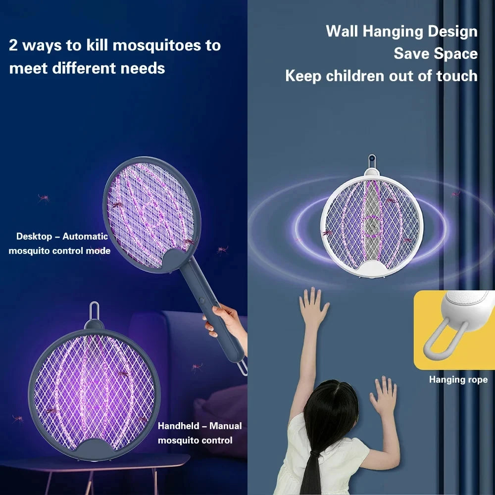 Upgraded 4 In 1 Electric Mosquito Killer Foldable Handheld Bug Zapper USB Rechargeable Fly Swatter With UV Light Trap Insect