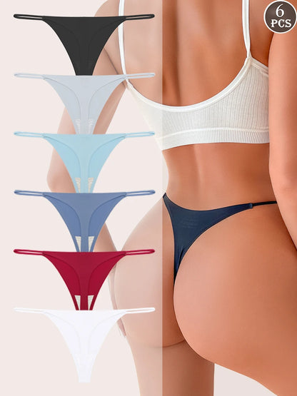 6PCS Seamless Thong Women Invisible Thin Strap Low Waist High Stretch Flexibility Panties Sexy Underwear Ladies Briefs T-back