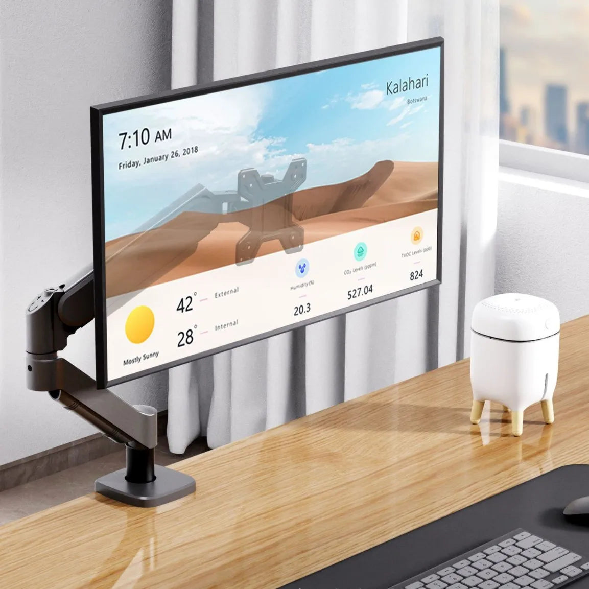 Single Monitor Arm Desk Mount for 17" to 32" Screen, Maximum load capacity 10KG Full Motion Articulating, Clamp and Grommet Base