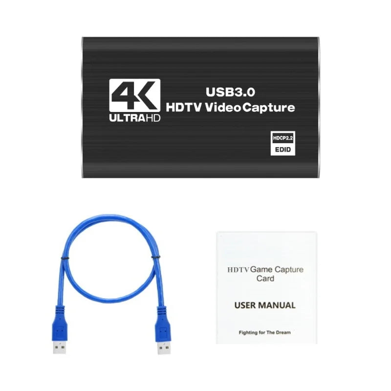 HDMI Capture Card USB 3.0 – 4K/30Hz ingång, 1080p/60fps inspelning för PS4, Xbox, Switch & OBS