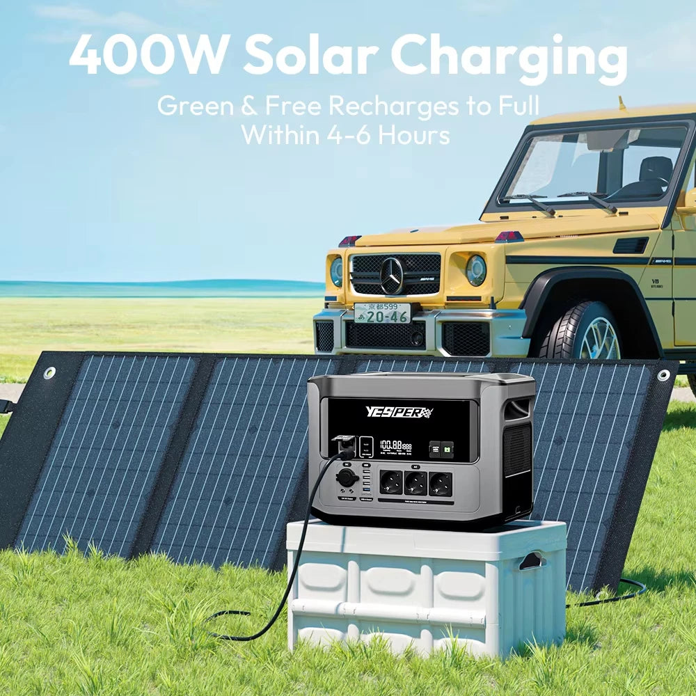 YESPER PB-58 Portabel Powerstation 1500W 1408Wh – LiFePO4, Ren Sinusvåg, Sol-redo, AC/DC/USB, Smart Display, Camping/Hem/Nöd, EU-lager (Tyskland)