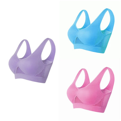 3PCS/lot Hollow out Breathable Sports Bra With Pad Plus Size Seamless Vest For Women Active Wirefree Brassiere Push Up Bra S-6XL