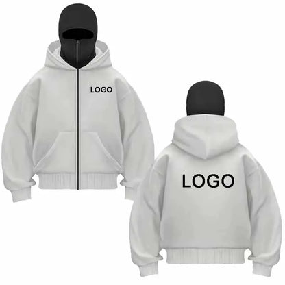 Hoodie Dubbelhuva & Ninja-mask Eget Tryck – Dragkedja | Reklamkläder & Profilprodukter